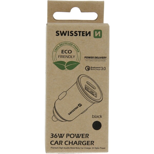 SWISSTEN CL adaptér PD USB-C + QUICK CHARGE 3.0 36W černý (ECO Balení)