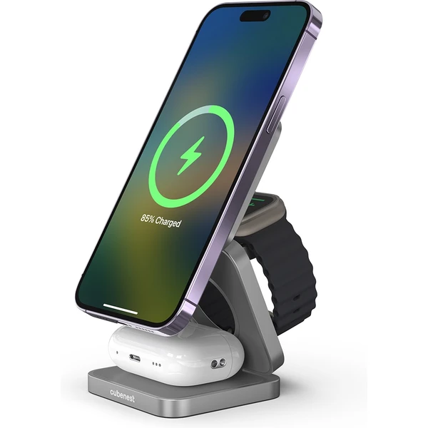 Cubenest S312 Pro 3v1 MagSafe bezdrátová nabíječka šedá - Nabíječky - Hlavní obrázek