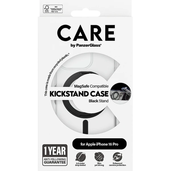 PanzerGlass® CARE kryt Apple iPhone 16 Pro MagSafe KickStand čirý/černý - Pouzdra - Obrázek U408000P01