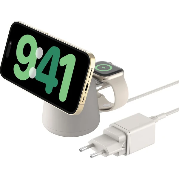 Belkin BOOST CHARGE™ PRO Qi2 15W 2v1 Nabíjecí MagSafe stojánek pro iPhone/Apple Watch/AirPods písečn - Nabíječky - Obrázek U4ZM000K01