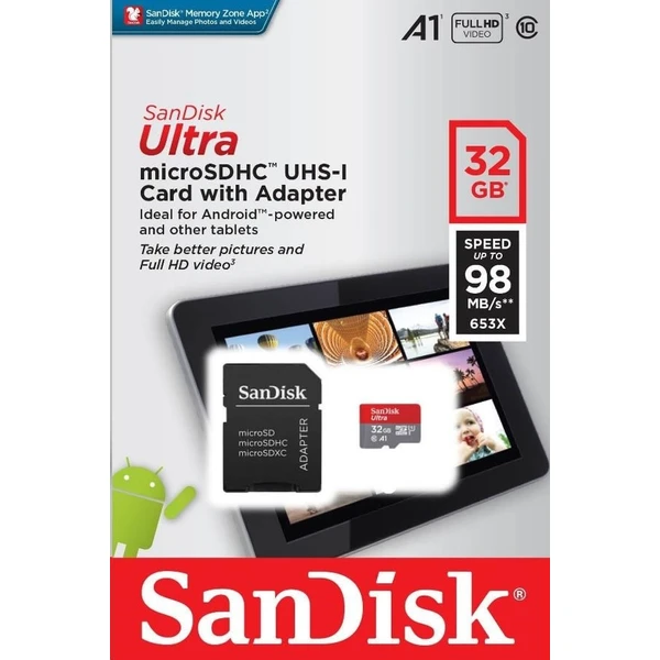 SanDisk Ultra MicroSDHC A1 Class 10 UHS-I Android paměťová karta 32GB + adaptér (SDSQUA4-032G-GN6TA) - Paměťové karty - Obrázek U6R2000P01