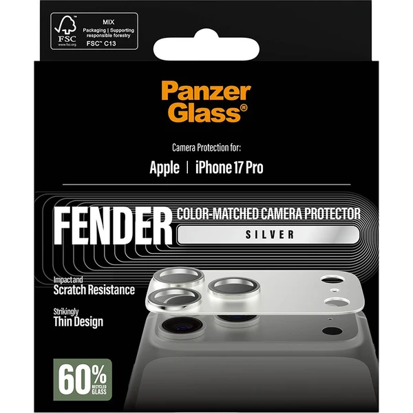 PanzerGlass® FENDER hliníková ochrana fotoaparátu Apple iPhone 17 Pro stříbrná - Ochranné folie a skla - Obrázek U8XL000K01