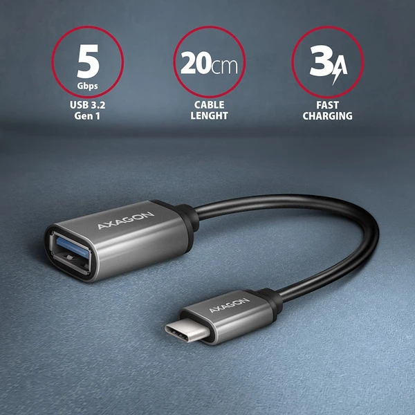AXAGON USB-C/USB-A redukce 0,2m šedá - Kabely a redukce - Obrázek UEX3000L01