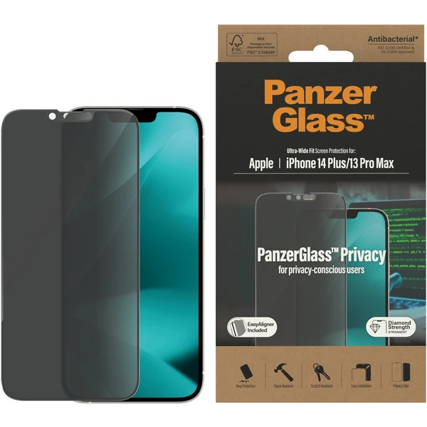 PanzerGlass™ Ultra-Wide Fit Privacy iPhone 14 Plus/13 Pro Max s instalačním rámečkem - Ochranné folie a skla - Obrázek UHKG100501
