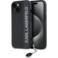Karl Lagerfeld PU Saffiano Rhinestone Charm zadní kryt iPhone 15 černý - Pouzdra