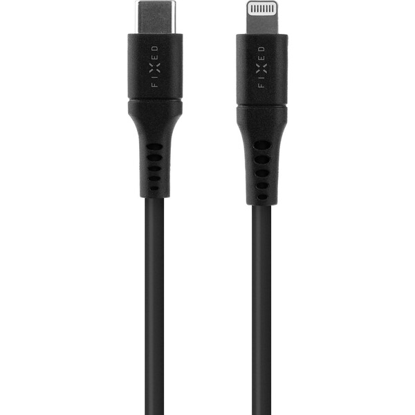 FIXED Liquid silicone kabel USB-C/Lightning (PD), MFi, 2m, černý