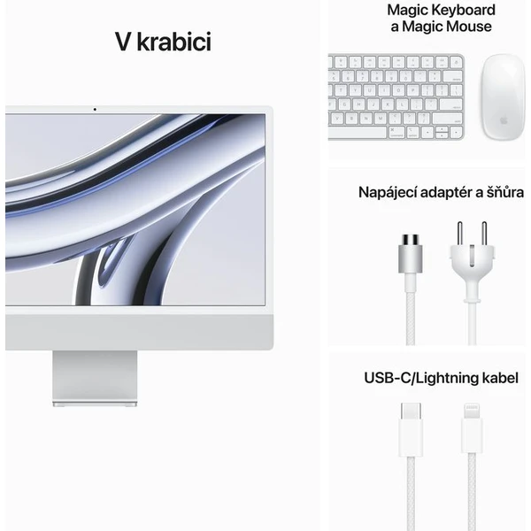 CTO Apple iMac 24" (2023) / VESA / 256GB SSD / 16GB / Mouse / CZ KLV / Stříbrný - All-in-one - Obrázek UIZF000G01