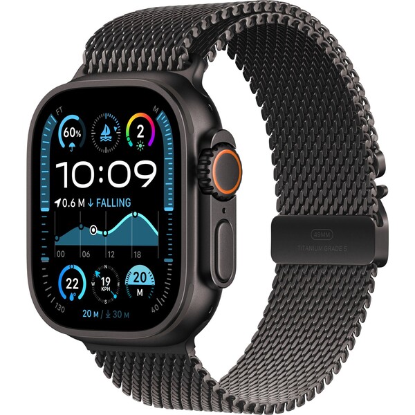 Apple Watch Ultra 2 GPS + Cellular, 49mm černě titanové pouzdro s černě titanovým milánským tahem z titanu - S - mx4w3cs/a