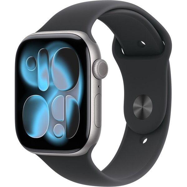 Apple Watch Series 11 (46mm) Vesmírně šedý hliník s černým sportovním řemínkem S/M