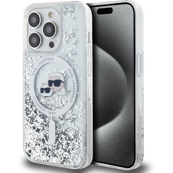 Karl Lagerfeld Liquid Glitter Karl and Choupette Heads MagSafe zadní kryt iPhone 13 čirý