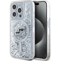Karl Lagerfeld Liquid Glitter Karl and Choupette Heads MagSafe zadní kryt pro iPhone 15 Pro Max čirý - Pouzdra