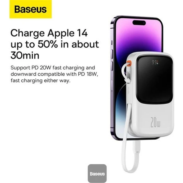 Baseus Qpow Pro 10000mAh, 20W, s kabelem Lightning bílá - Powerbanky - Obrázek UVHL000K01