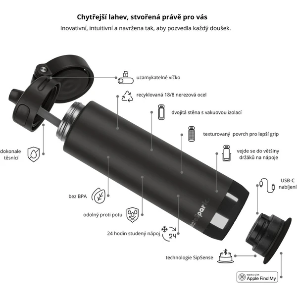 HidrateSpark PRO 2 chytrá lahev s brčkem, 621 ml černá - Chytré láhve - Obrázek UX2H000K01