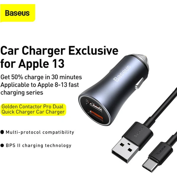 Baseus Golden Contactor Pro 40W USB-C nabíječka do auta šedá - Nabíječky - Obrázek UXTL000K01