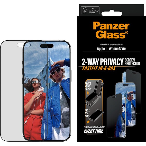 PanzerGlass® Privacy sklo Apple iPhone 17 Air s bezprašným aplikačním boxem