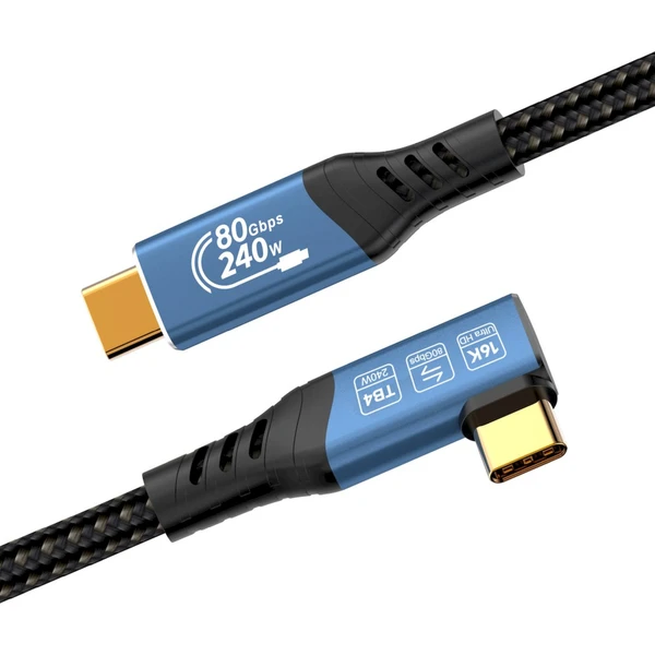 PremiumCord USB4 2.0 80Gbps 16K@60Hz 240W Thunderbolt 4 zahnutý kabel 1,2m - Kabely a redukce - Obrázek V1HR000K01