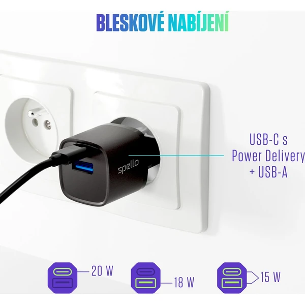 Spello ForceBoost GaN 20W nabíjecí adaptér černý - Nabíječky - Obrázek V1LL000K01