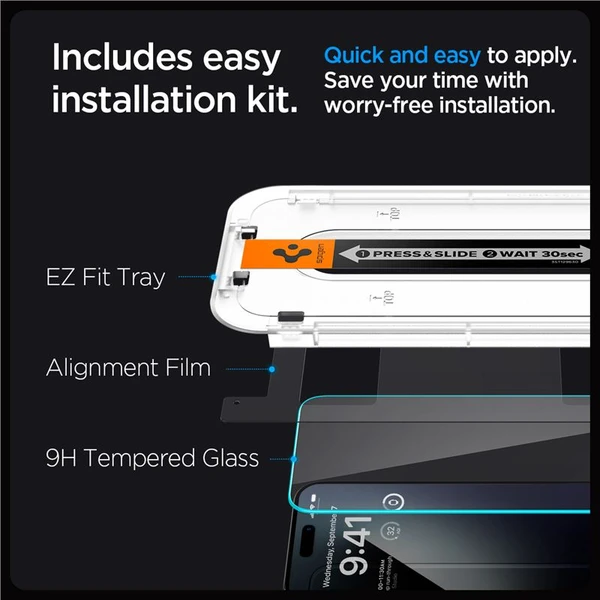 Spigen Glass tR EZ Fit HD tvrzené sklo iPhone 15 Pro čiré - Ochranné folie a skla - Obrázek V1W8000601
