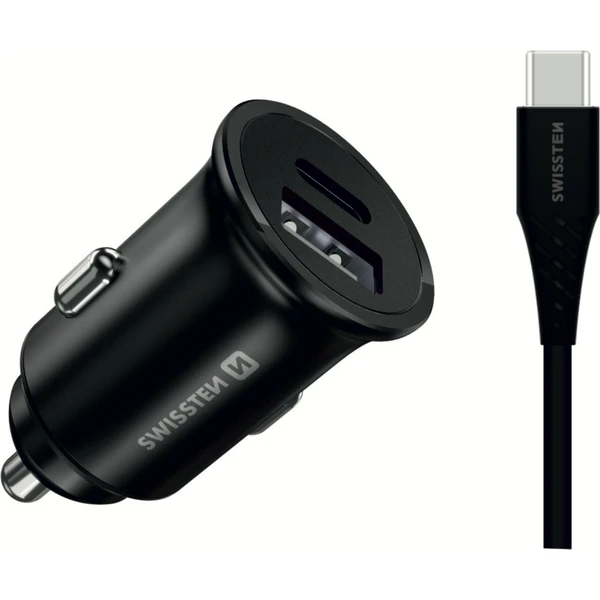 SWISSTEN CL kovový adaptér do auta 25W (Samsung)+kabel USB-C/USB-C černý - Nabíječky - Hlavní obrázek