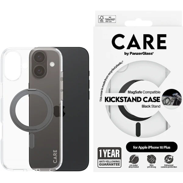 PanzerGlass® CARE kryt Apple iPhone 16 Plus MagSafe KickStand čirý/černý - Pouzdra - Obrázek V208000P01