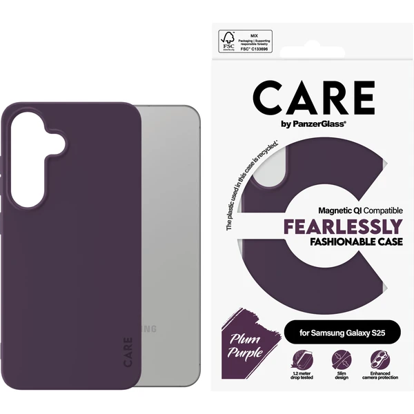 PanzerGlass® CARE kryt Samsung Galaxy S25 Fearlessly fialový (Plum Purple) QI - Pouzdra - Obrázek V4FC000J01