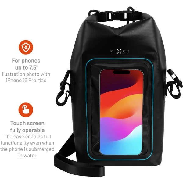 FIXED Float Bag 3L voděodolný vak s kapsou pro mobilní telefon černý - Pouzdra - Obrázek V555000N01