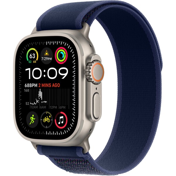 Apple Watch 49mm modrý Trailový tah - M/L - provedení z přírodního titanu MXTW3ZM/A