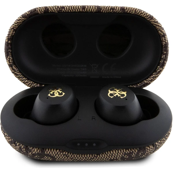 Guess True Wireless 4G PU Metal Logo BT5.3 Stereo Earphones hnědé - Sluchátka - Obrázek V952000N01