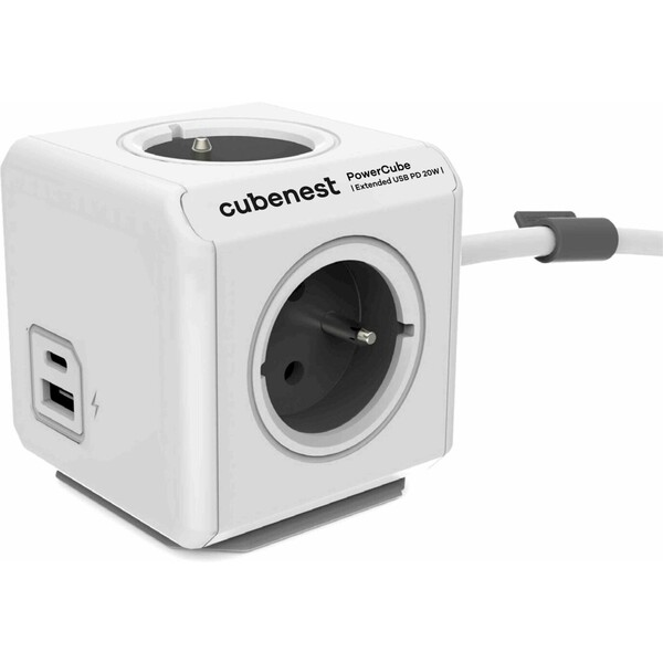 CubeNest PowerCube Extended USB PD 20W, A+C, 3m kabel, šedá