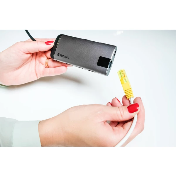Verbatim USB-C Multiport HUB, 3x USB 3.0, 1x USB-C, HDMI, LAN, SD, microSD dokovací stanice šedá - Dokovací stanice - Obrázek VBOR000301
