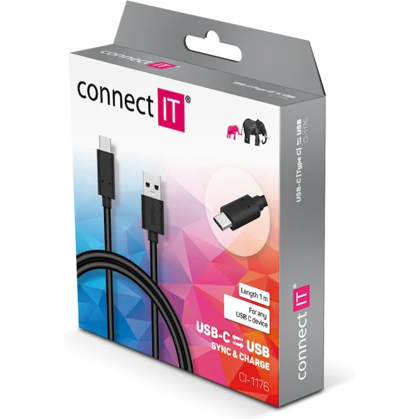 CONNECT IT Wirez USB-C /USB-A napájecí kabel 2m černý - Kabely a redukce - Obrázek VFTG000K01