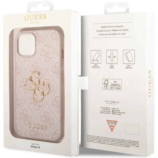 Guess PU 4G Metal Logo kryt iPhone 14 růžový - Pouzdra - Obrázek VFUF100501