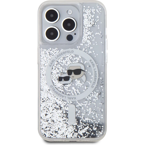 Karl Lagerfeld Liquid Glitter Karl and Choupette Heads MagSafe zadní kryt pro iPhone 15 Pro čirý - Pouzdra - Obrázek VHS6000L01