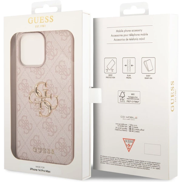 Guess PU 4G Metal Logo kryt iPhone 14 Pro Max růžový - Pouzdra - Obrázek VHUF100501