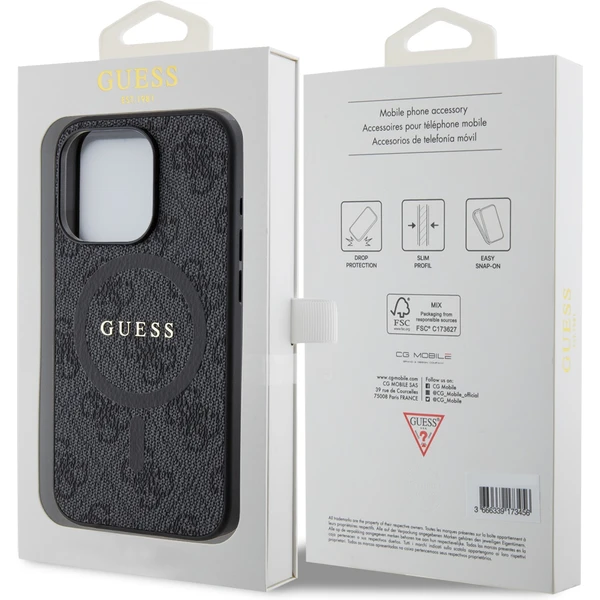 Guess PU Leather 4G Colored Ring MagSafe kryt iPhone 15 Pro černý - Pouzdra - Obrázek VI72000N01