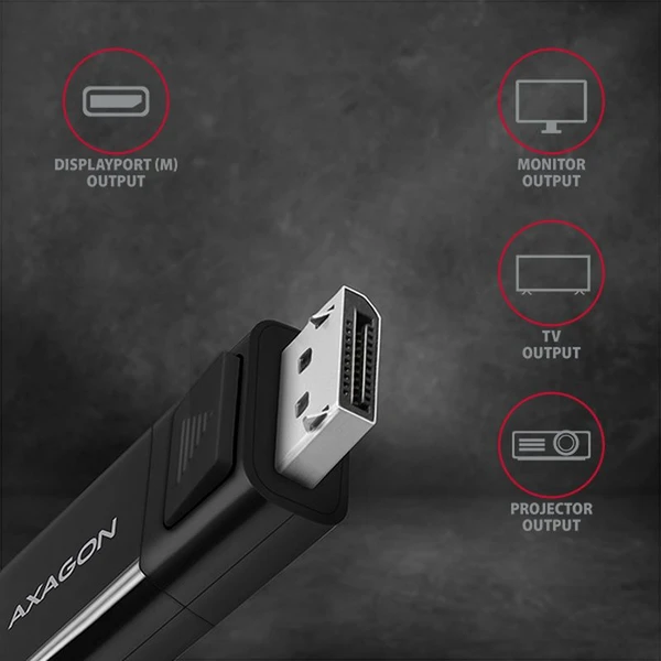 AXAGON USB-C/DisplayPort 1.2 kabel 4K 1,8m černý - Kabely a redukce - Obrázek VI7HF00101