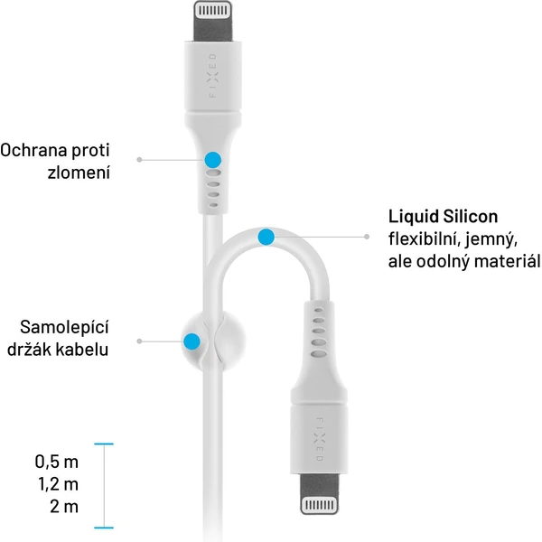 FIXED Liquid silicone USB-C/Lightning napájecí kabel 60W 2m bílý - Kabely a redukce - Obrázek VJS1000601