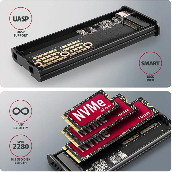 AXAGON EEM2-SD2 USB-C externí box - Externí boxy - Obrázek VL9M000K01