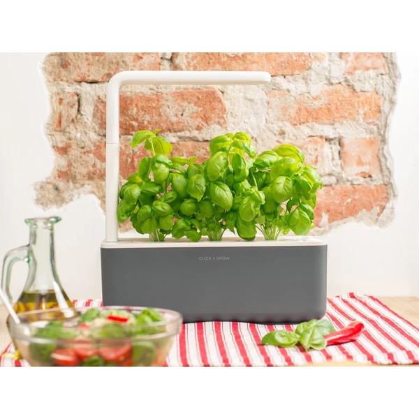 Click and Grow Smart Garden 3 chytrý květináč + 3ks kapslí se semínky bazalky šedý - Květináče - Obrázek VMLQ000401