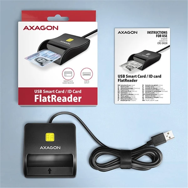 AXAGON CRE-SM3N USB-A FlatReader čtečka kontaktních karet Smart card (eObčanka), kabel 1.3m - Čtečky paměťových karet - Obrázek VMS6000701