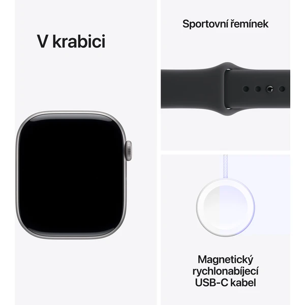 Apple Watch Series 11 (42mm) Vesmírně šedý hliník s černým sportovním řemínkem M/L - Chytré hodinky - Obrázek VNNH000K01