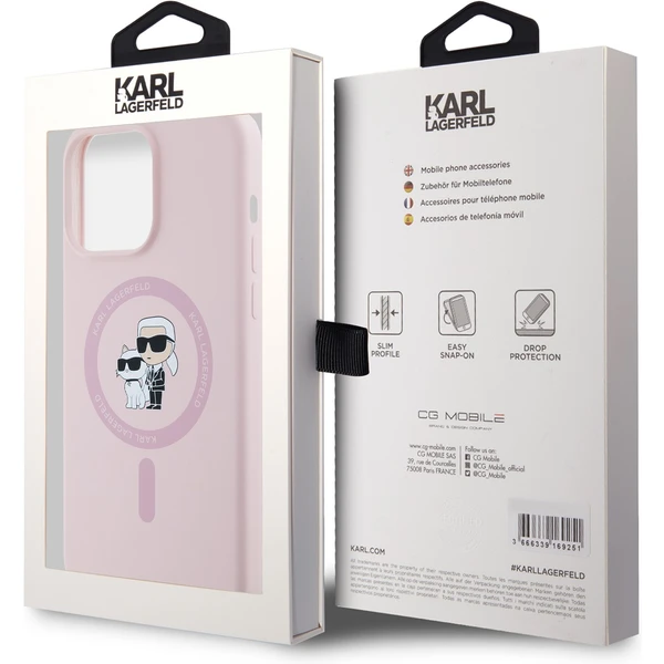 Karl Lagerfeld Liquid Silicone Karl and Choupette Magsafe zadní kryt iPhone 14 Pro růžový - Pouzdra - Obrázek VQP5000J01