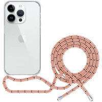 Spello Crossbody kryt se šňůrkou pro iPhone 15 Pro Max  transparentní / růžová šňůrka - Pouzdra