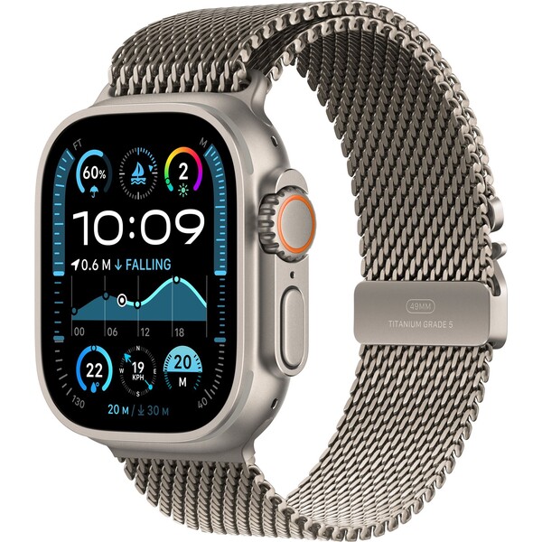 Apple Watch Ultra 2 GPS + Cellular, 49mm přírodně titanové pouzdro s přírodně titanovým milánským tahem z titanu - M - mx5r3cs/a