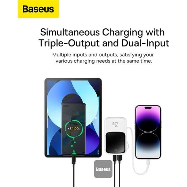 Baseus Qpow Pro 10000mAh, 20W, s kabelem Lightning bílá - Powerbanky - Obrázek VVHL000K01