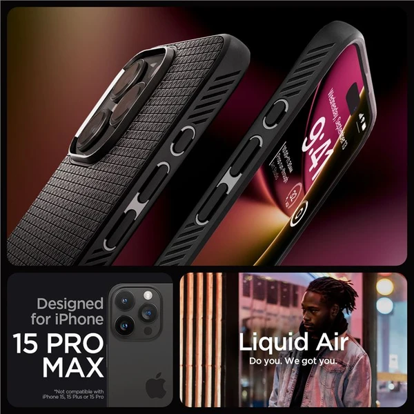 Spigen Liquid Air kryt iPhone 15 Pro Max matně černý - Pouzdra - Obrázek VWT8000601