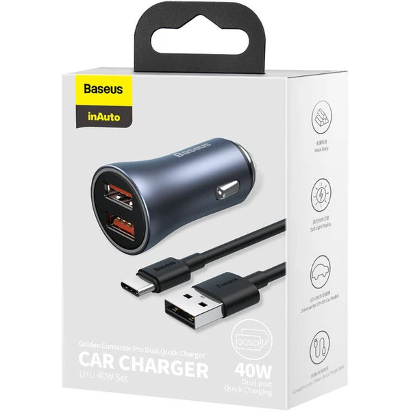 Baseus Golden Contactor Pro 40W USB-C nabíječka do auta šedá - Nabíječky - Obrázek VXTL000K01