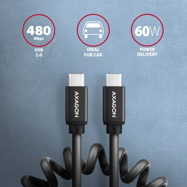 AXAGON BUCM-CM20TB TWISTER USB-C/USB-C napájecí kabel 60W 1,1m černý - Kabely a redukce - Obrázek W1P0000K01