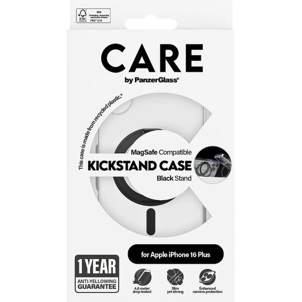 PanzerGlass® CARE kryt Apple iPhone 16 Plus MagSafe KickStand čirý/černý - Pouzdra - Obrázek W208000P01