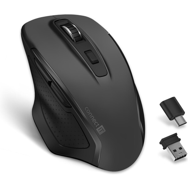 CONNECT IT Dual SmartSwitch bezdrátová myš, USB-A + C (+1x AA baterie zdarma) šedá CMO-3100-GY Černá